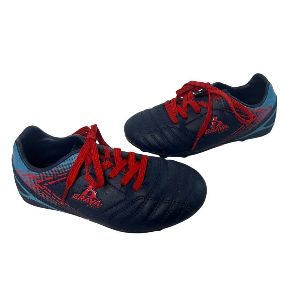 Brava Boys Size 1.5 Navy Blue Red Lace-Up Indoor Soccer Football Athletic Cleats